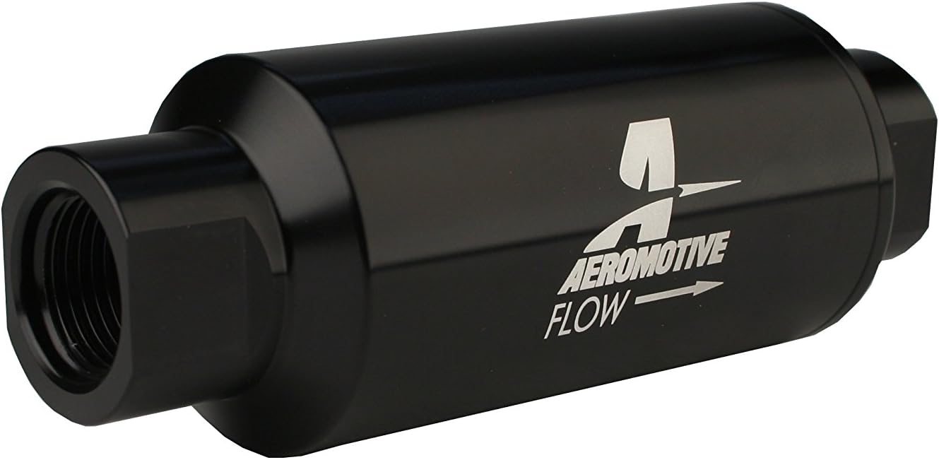 Aeromotive 12324 Filter, In-Line, 100-Micron Stainless Mesh Element, ORB-10 Port, Bright-Dip Black, 2" OD