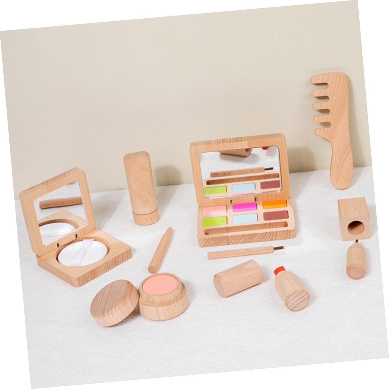 Holzspielzeug Schminkset für Mädchen mit Lidschatten und Rouge Tragbares Kinderschminke Spielzeug für Kreatives Rollenspiel an Weihnachten und Feiertagen