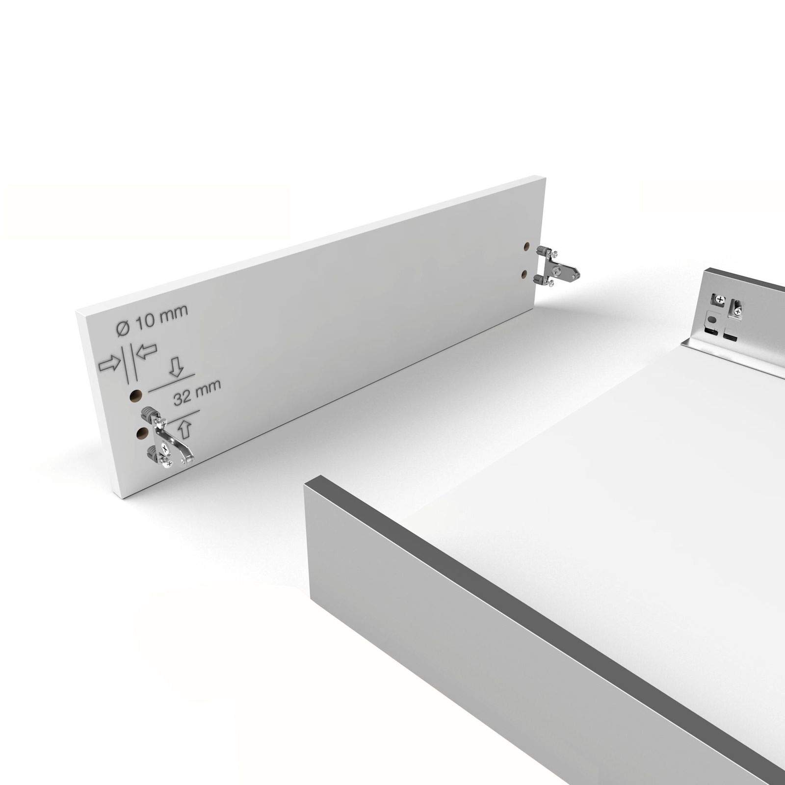 1 par Soportes frontales (versión con tacos 10 x 11,5 mm) Fijación frontal para Sistemas de cajones JUNKER-SLIM blanco Altura 199 mm de SOTECH