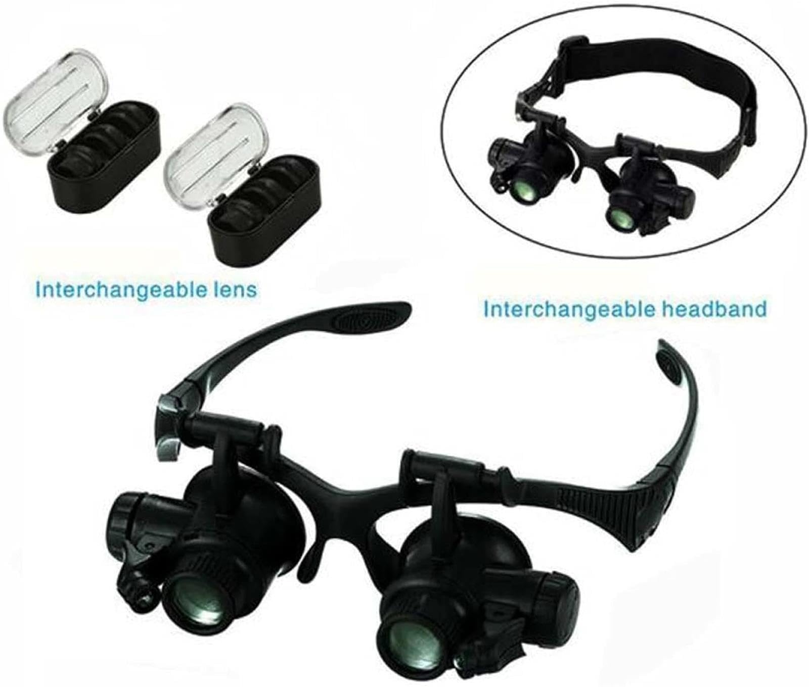5X 15X 20X 25X Occhiali doppi Lente di ingrandimento Indossare lenti d'ingrandimento Cuffie Lenti d'ingrandimento illuminate Set di strumenti con luce LED for riparazione orologi