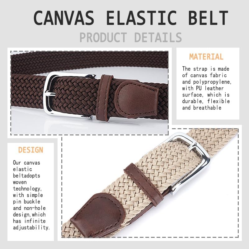 Elastic Braided Stretch Work Belts for Men/Women with Multicolored, Canvas Woven No Hole Elastic Belts,Casual Stretch Belts - Image 3
