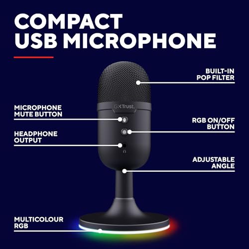 Trust Gaming GXT 236 Yami USB Condenser Streaming Microphone for Podcast, Twitch, Discord, ASMR, Youtube, Playstation 5, Gaming Mic with Cardioid Recording Pattern, Mute Button, RGB Light - Black - Image 3