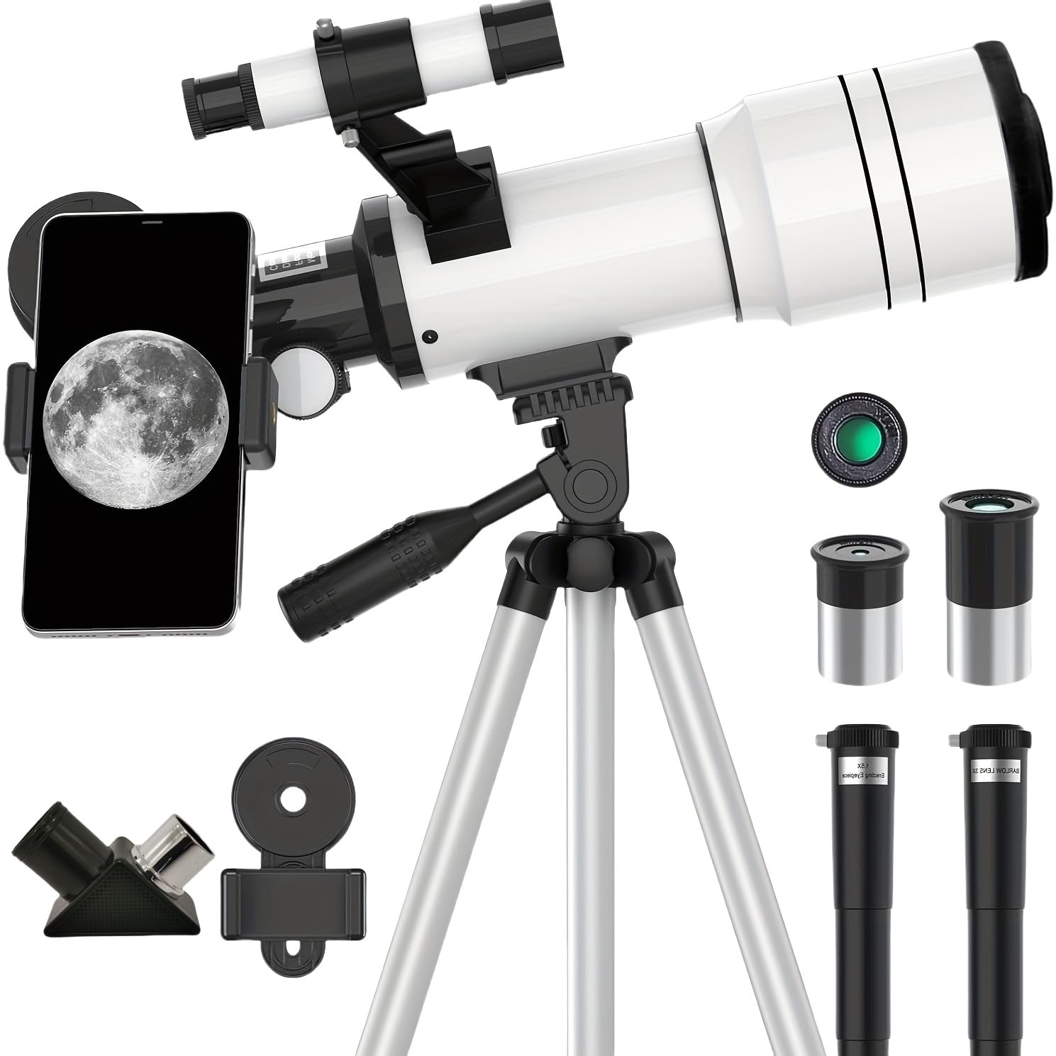 Teleskop dla dzieci, dorosłych i początkujących, 70 mm Aperture (otwór), teleskop astronomiczny z powiększeniem 15X-150x, statyw (regulacja wysokości 41-117 cm) i adapter do smartfona wraz z