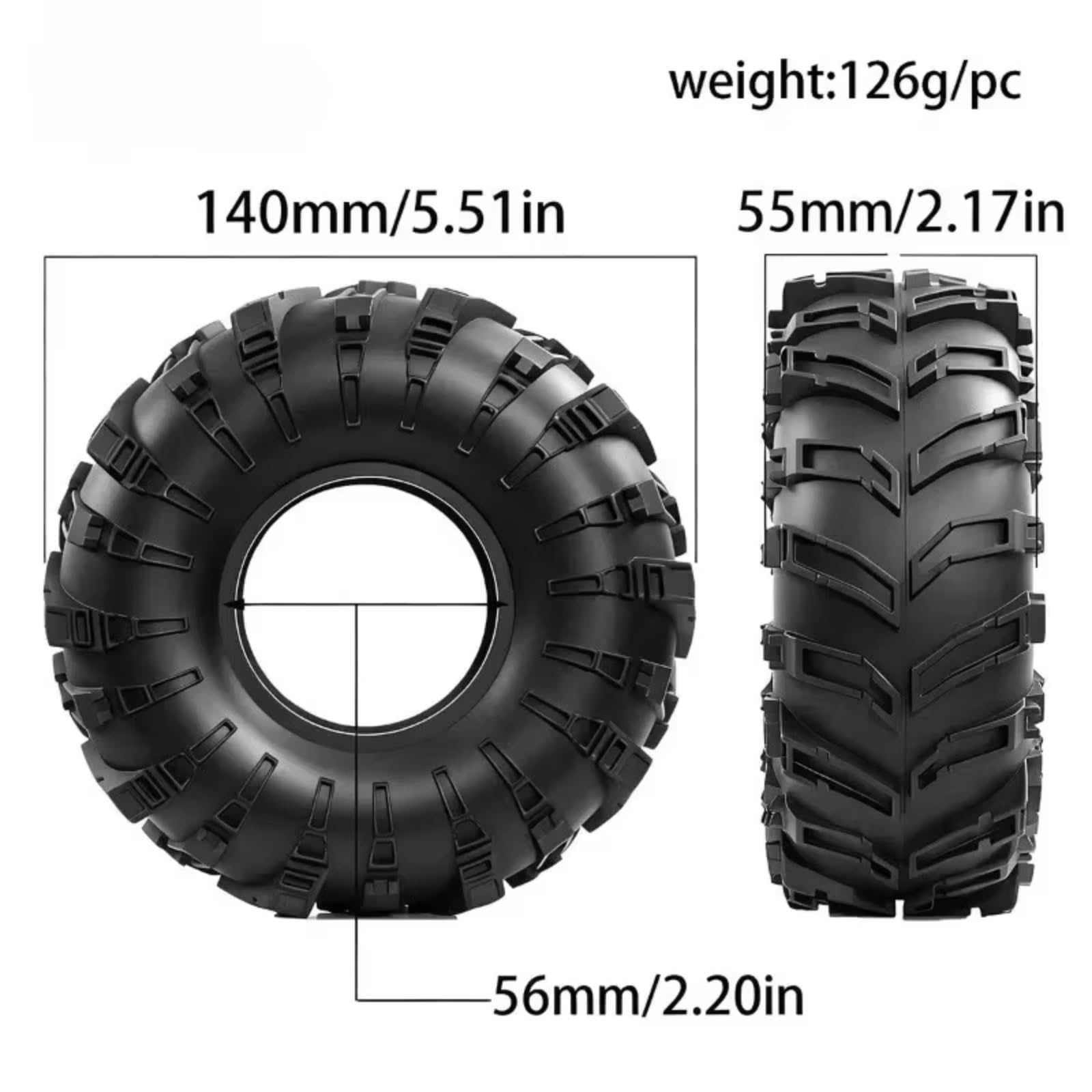 Ricambi Crawler RC Hellhounds Pneumatici In Gomma Da 2.2Pollici 140x55mm Per Wraith Rr10 Per Scx10 H8h Per Wrangler 1/8-1/10 RC Crawler Auto Aggiornamenti Parti