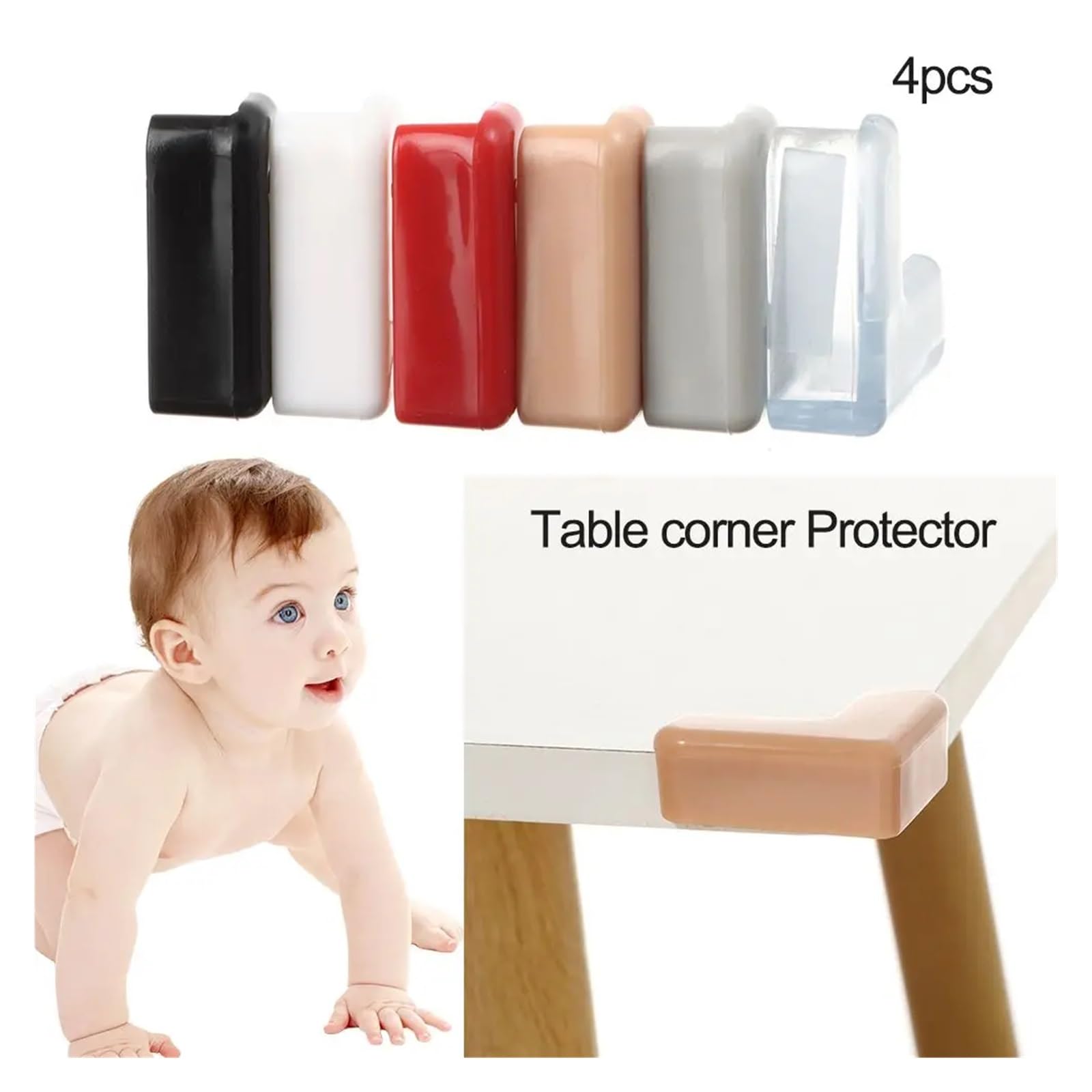 Protectores de Esquinas para mesas, Seguridad Infantil, 4 Piezas, PVC Suave, autoadhesivos, para Escritorio.