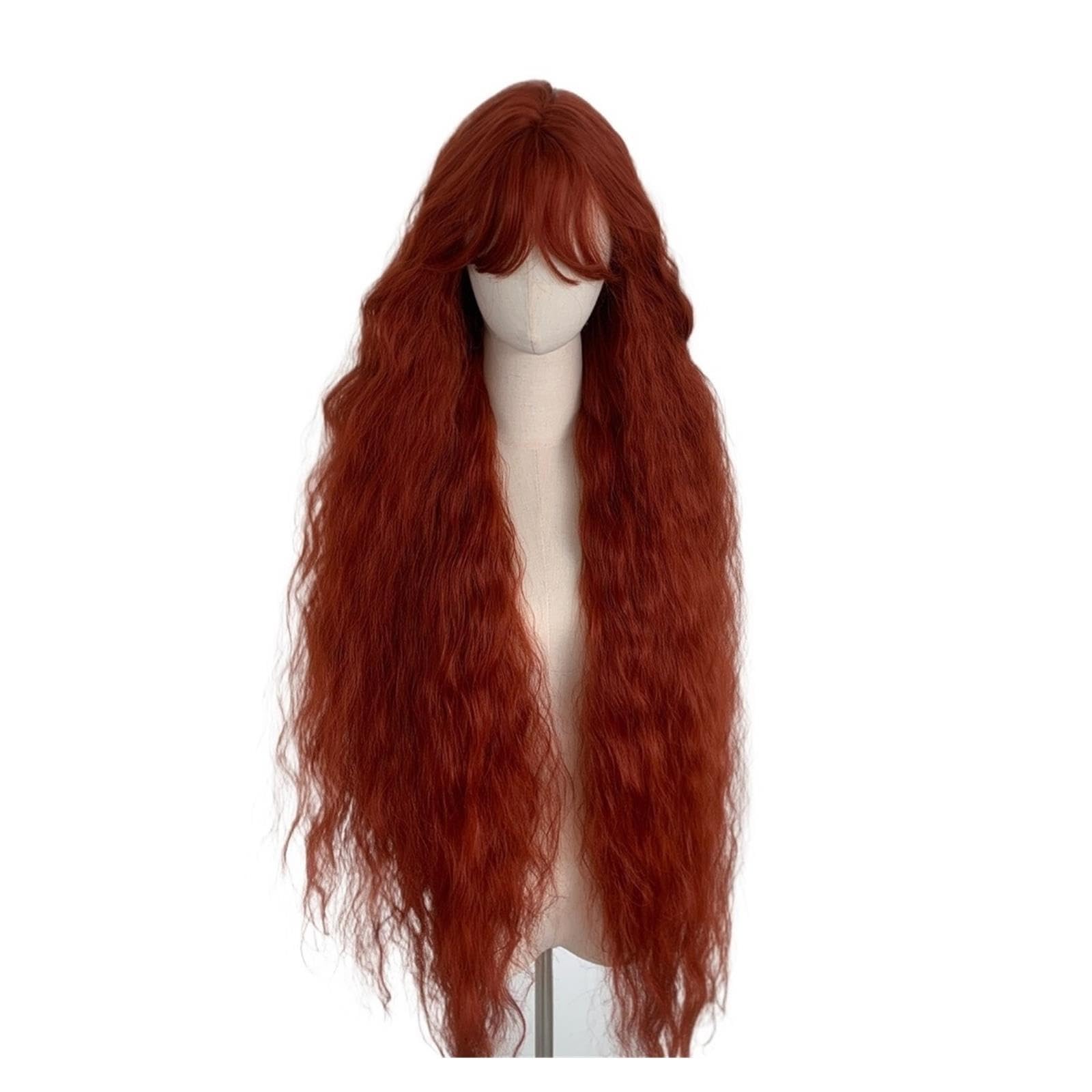 Parrucche Parrucca for capelli ricci lunghi marrone rosso, fascia for lo styling quotidiano