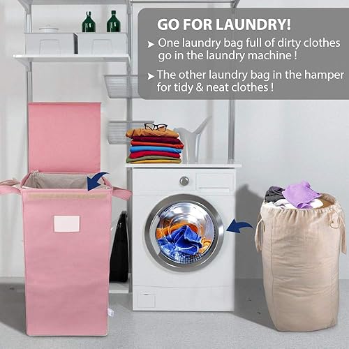 Miniatura 5 de MCleanPin Cesta para la ropa sucia plegable con tapa y 2 bolsas extraíbles, cesta plegable para ropa sucia con asas, cesta plegable para habitación