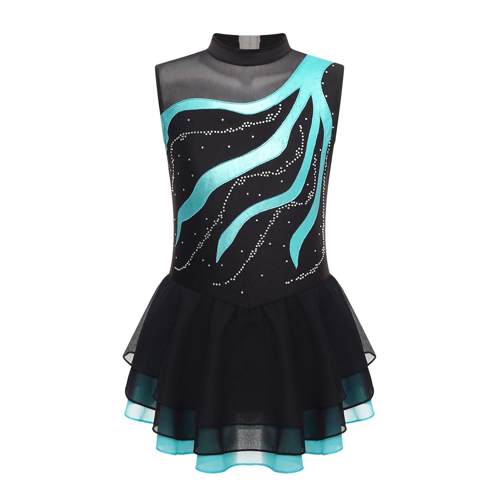 Body Pattinaggio Artistico Vestito da Balletto for Bambina, Body da Ginnastica, tutù, Senza Maniche, con Strass, Vestito da Pattinaggio di Figura, Performance di Danza lirica(Blue Green,8)