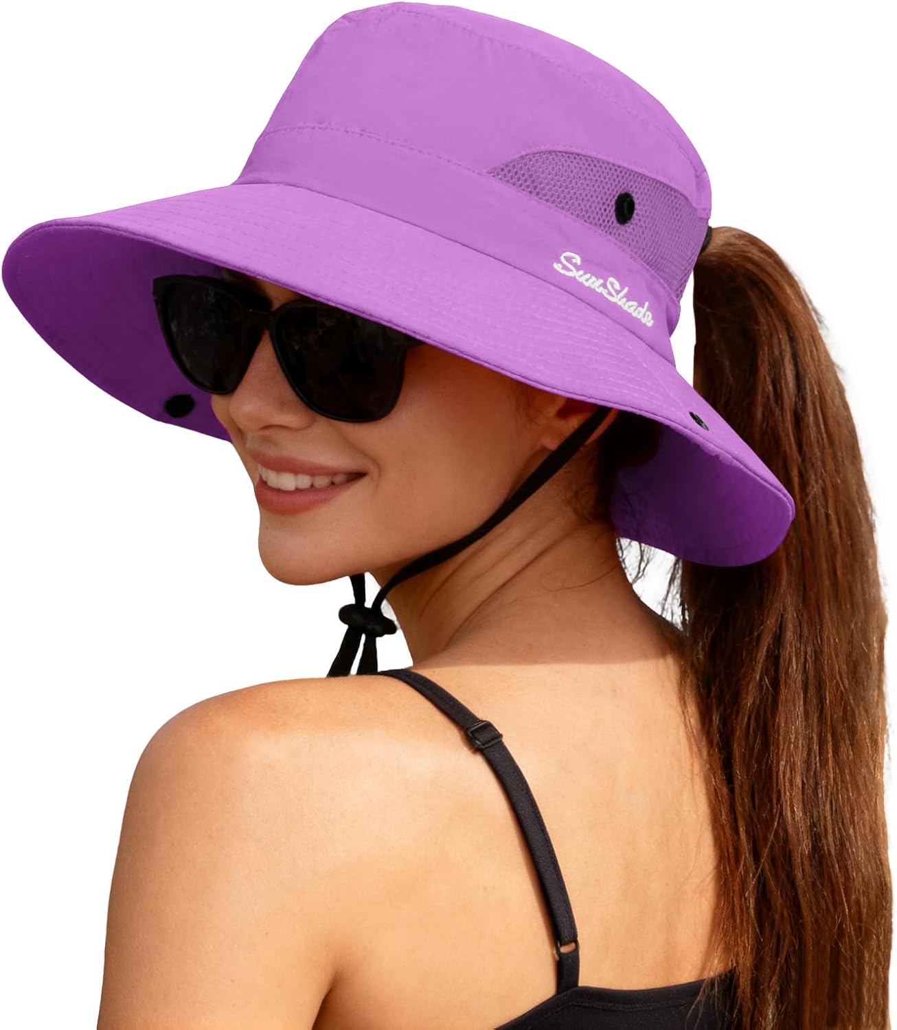 ZOORON Women's Ponytail Safari Sun Hat,Wide Brim UV Protection Outdoor Bucket Hat,Foldable Beach Summer Fishing Hat