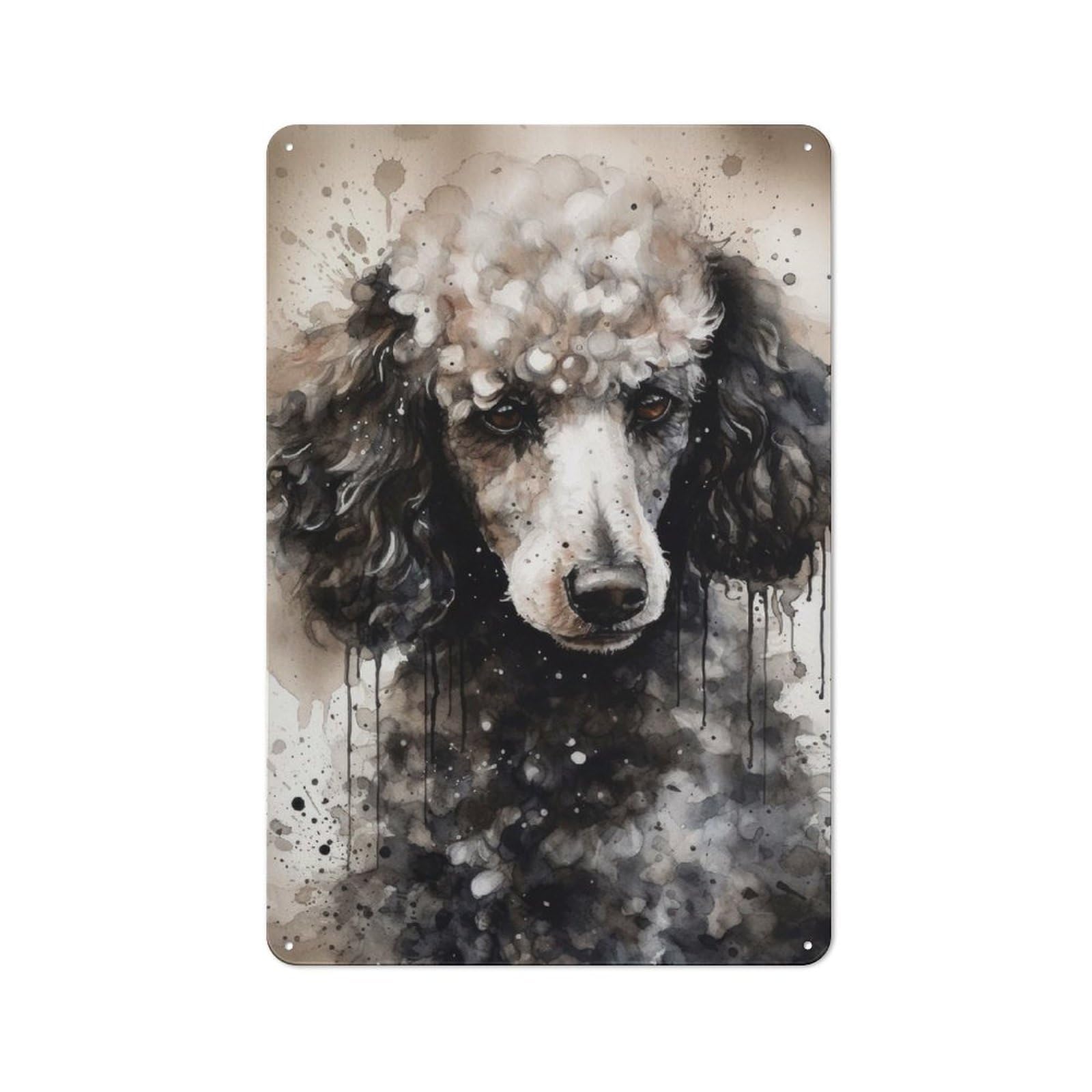 Junmoney Poodle Dog Black Ink Metal Sign 30X20cm With For Home Bar Wall, Retro Decor, For Garage, Workshop And Man Cave Decoration