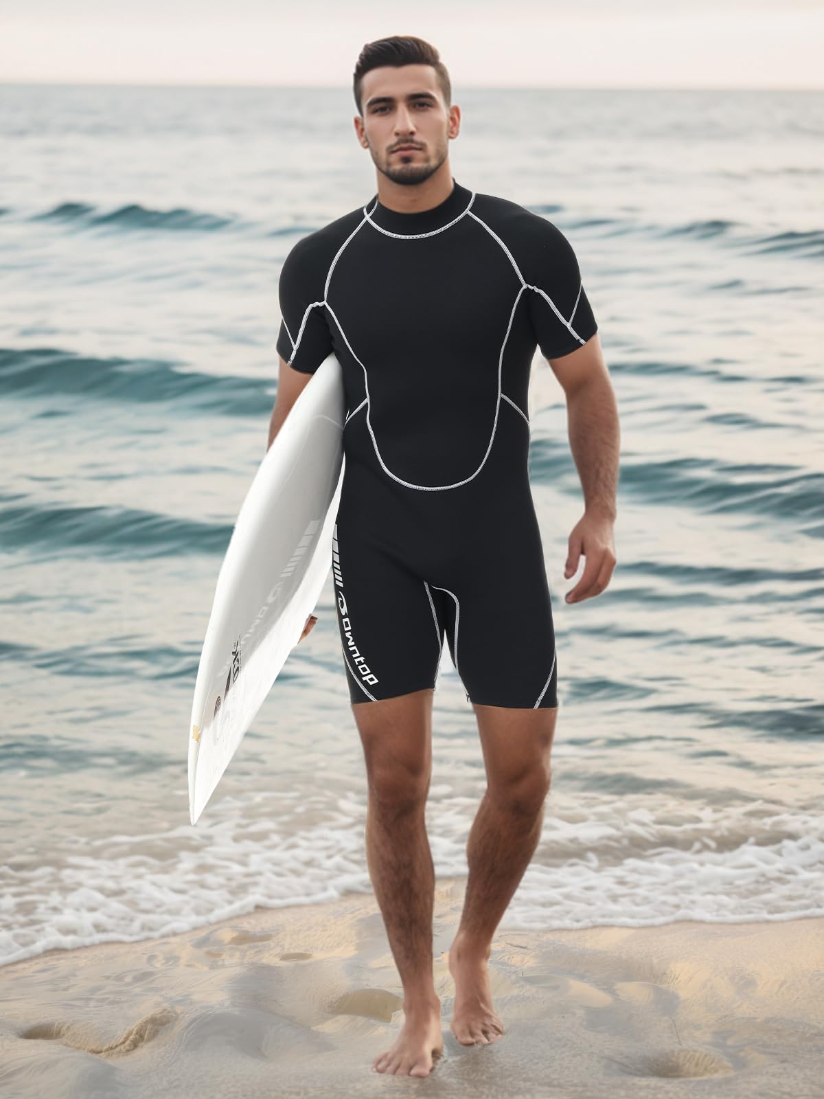 Owntop Traje de Neopreno Shorty 3/2mm Hombres Mujeres - Trajes de Buceo con Cremallera Trasera para Buceo Surf, Manga Corta Neopreno Elástico Wetsuit para Deportes Acuáticos