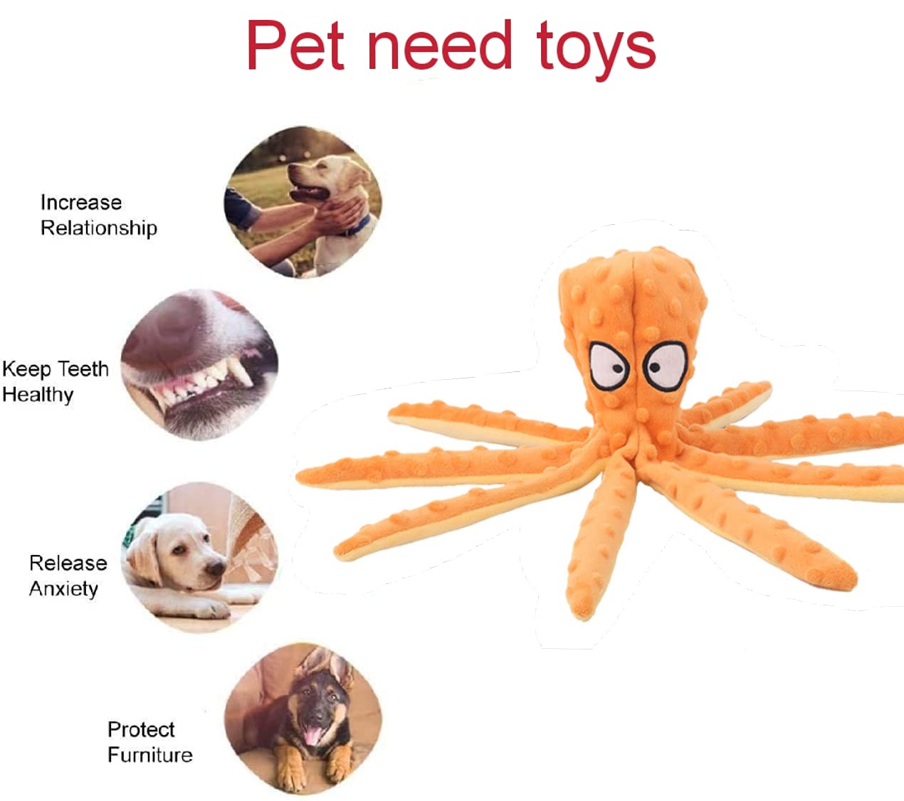 Juguetes Para Perros WanderGo - 2 Pulpos De Peluche Con Papel Arrugado, Sin Relleno