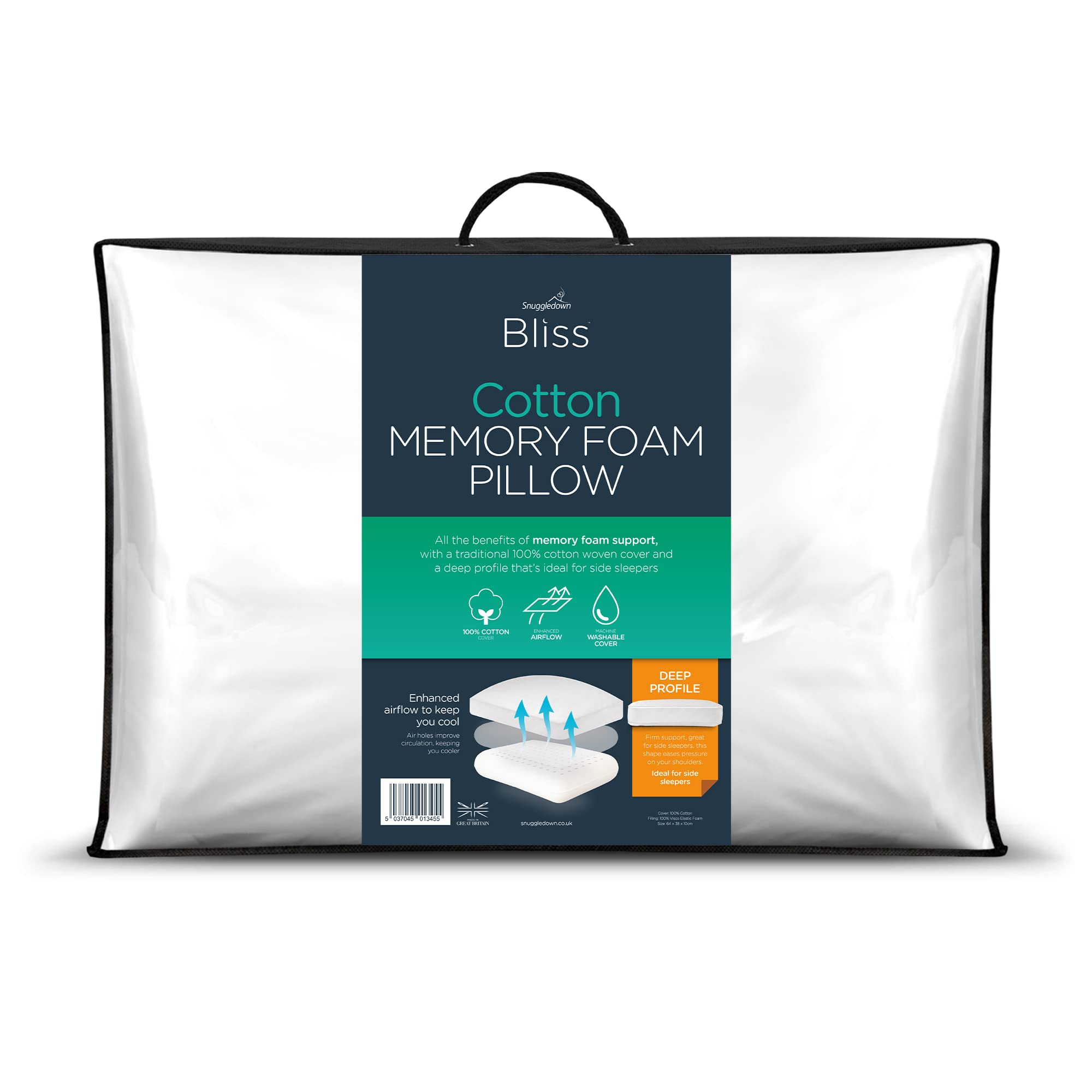 Snuggledown  Bliss Memory Foam Supportive Pillows - Cotton Touch Ex - 1 Pack