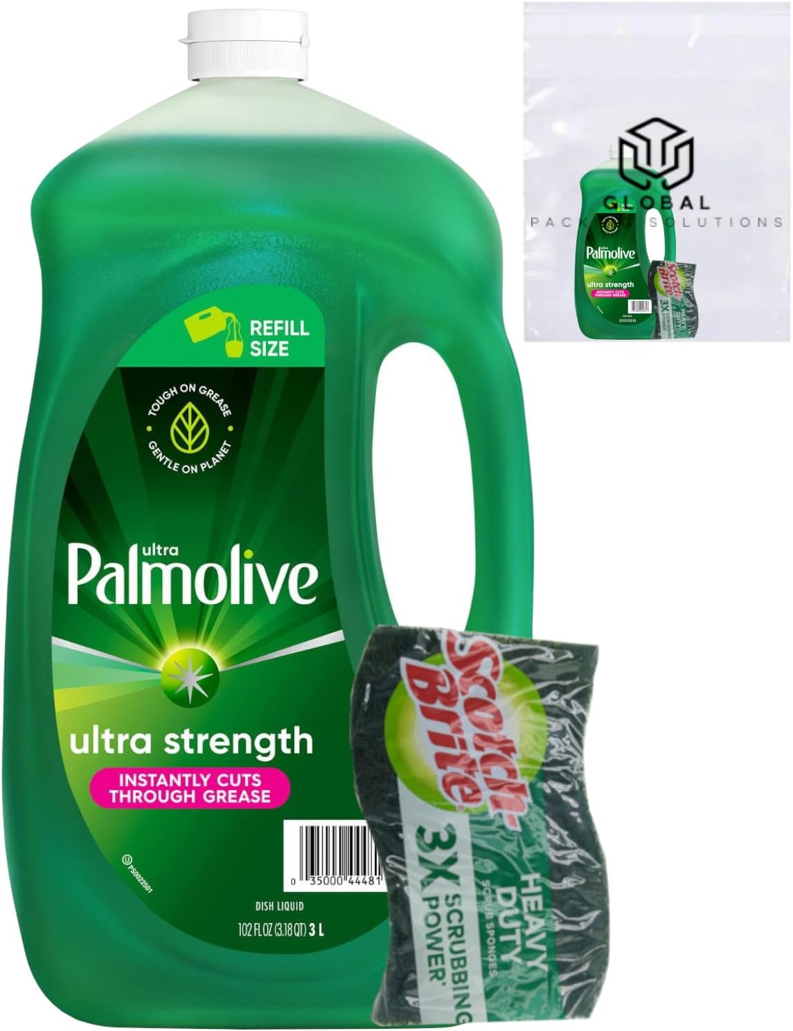 Ultra Palmolive Antibacterial Dishwashing Liquid, Original Scent, Dish Soap Refill 102 Fl. Oz. Kills 99.9% of Bacteria, bundled with Heavy Duty Scotch Brite Sponge