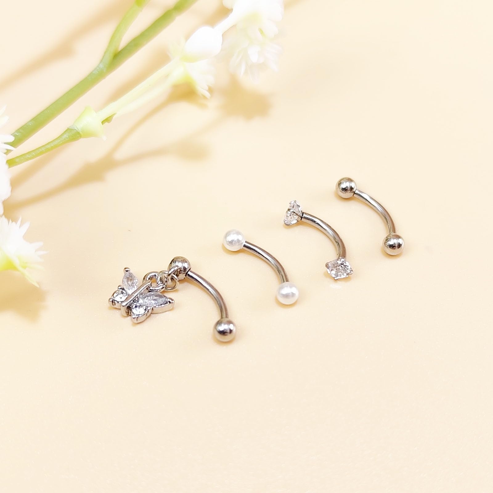 Zakrzywiona sztanga brwi warga pierścień wieża stokrotka helix pręty 8 mm stal nierdzewna 16G piercing banan srebrny złoty