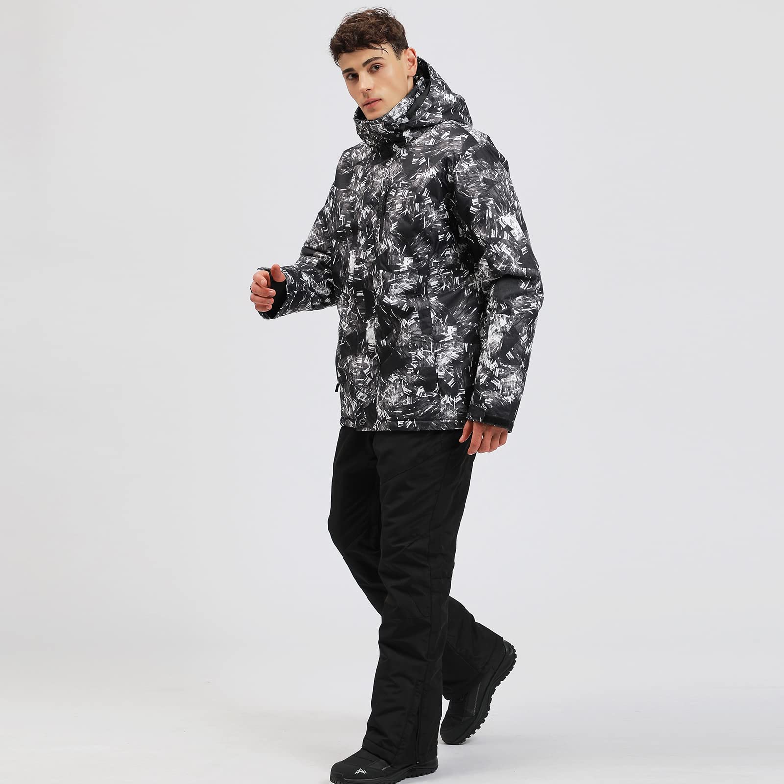 HOTIAN - Set di giacca da sci e pantaloni da uomo, per inverno, inverno, caldo, neve, sci, impermeabile, antivento