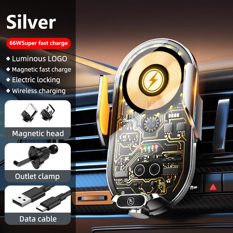 66W Super Fast Car Wireless Charger, Advanced Car Phone Holder When The Phone is Close to or Touched by a Finger, The Mount Will Automatically Open. Widely Applicable, 15W Wireless Charger Function.