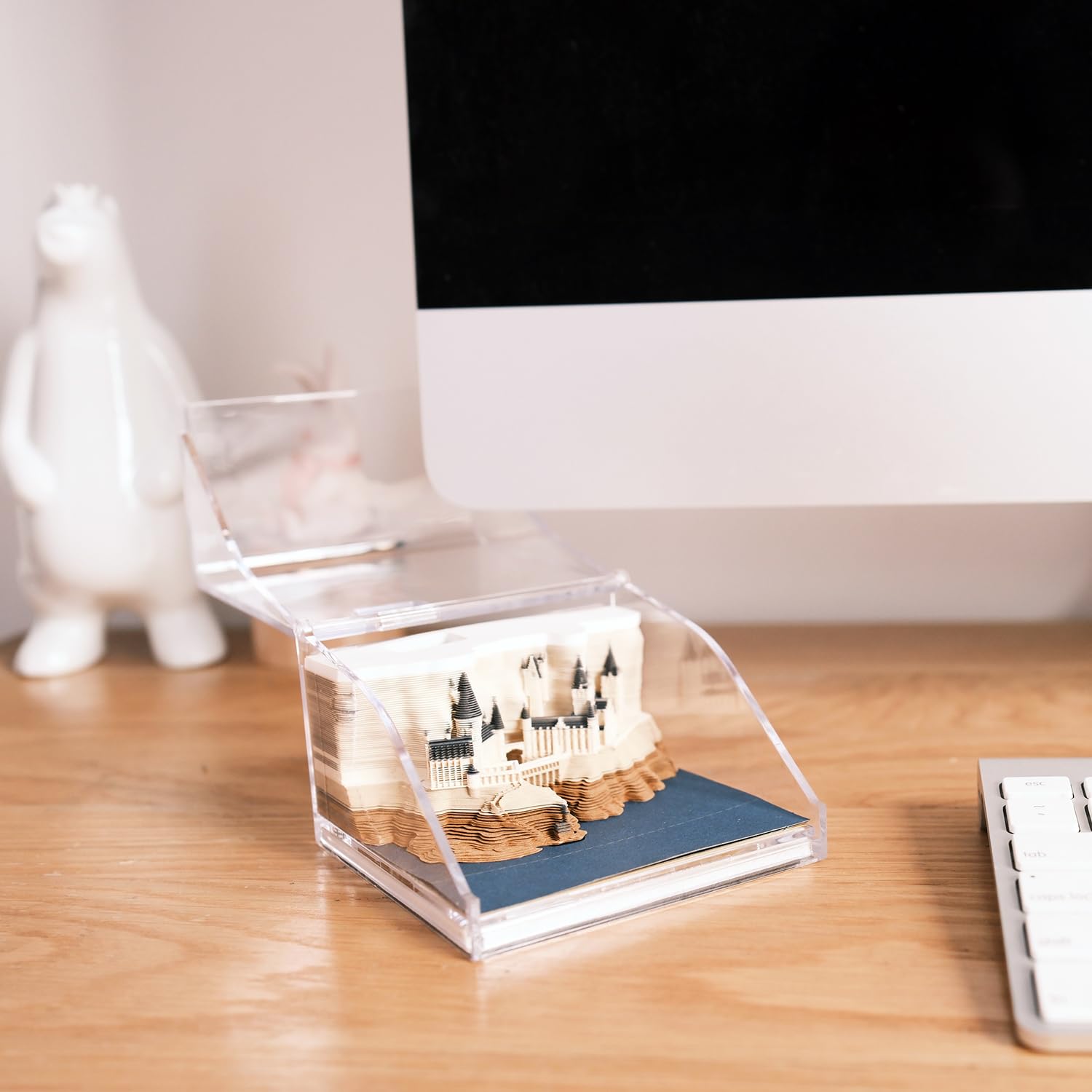 Blocco note 3D, non incollato, arte su carta 3D con scatola display trasparente, 9 x 9 x 5 cm, 150 fogli, centrotavola con modello di carta