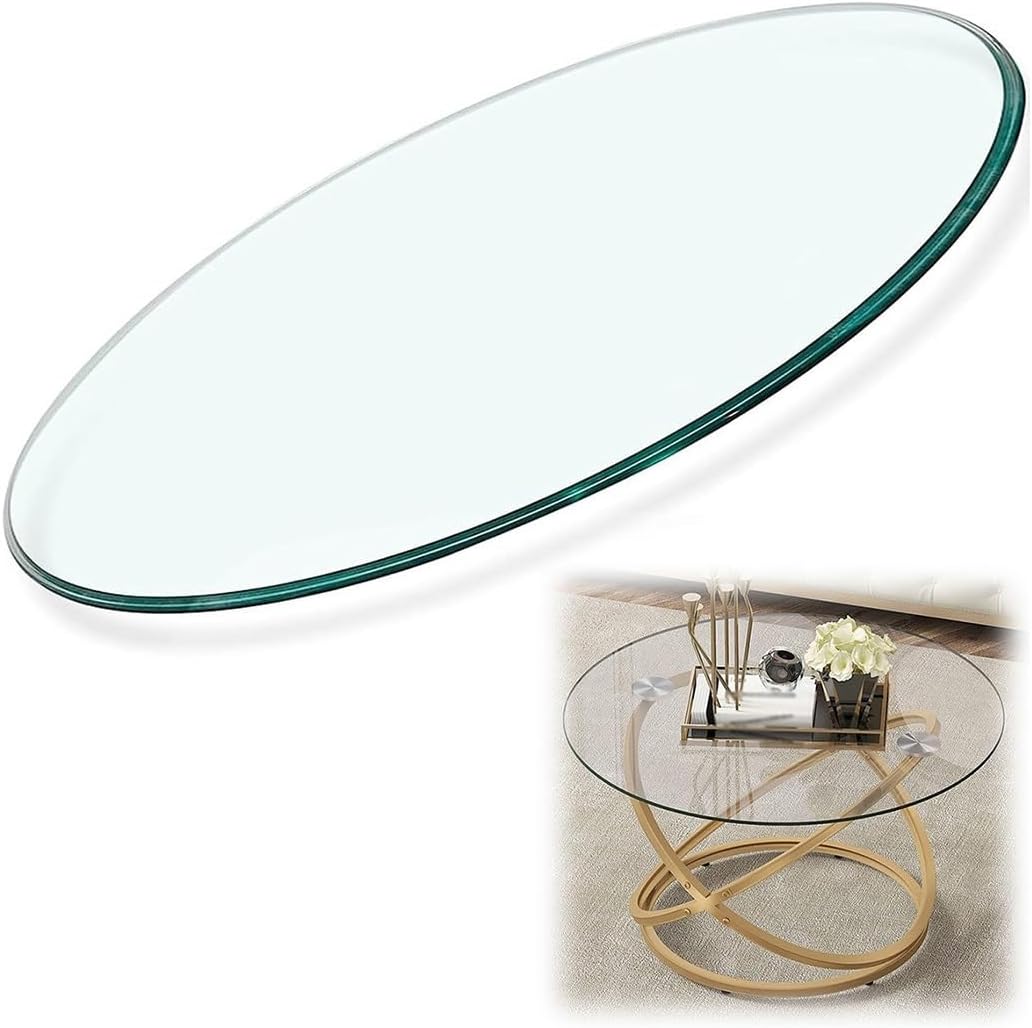 Round Clear Tempered Glass Table Top, 1/4" Thick Flat Polished Edge, Tabletop Protector for Patio Table, Dining Table, Coffee Table, Desks(55 cm (22 inches))