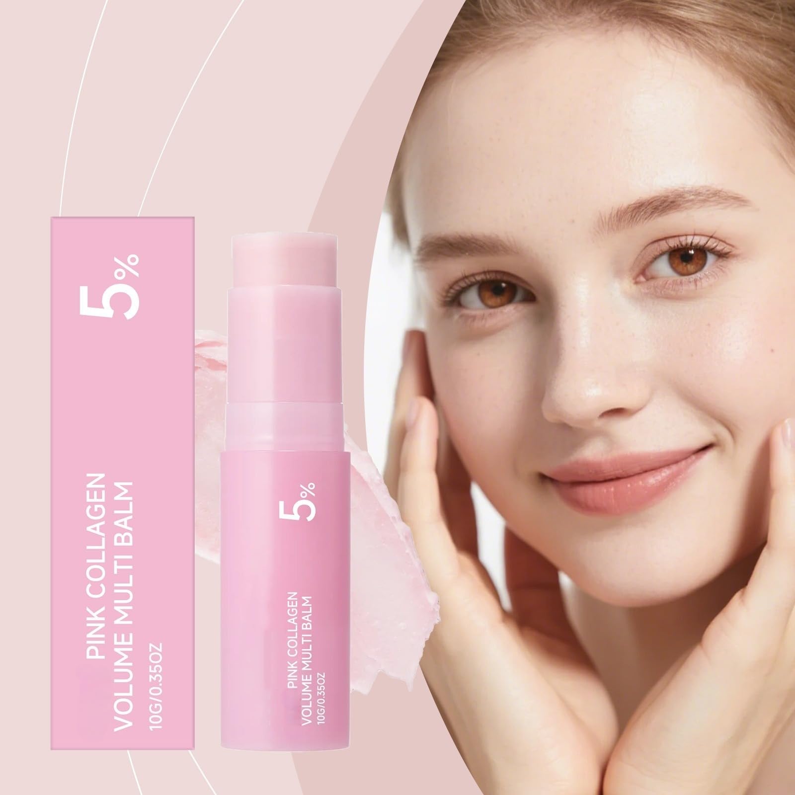 Pink Collagen Volume Multi Balm Stick, Ujędrniający wiek Pielęgnacja skóry dla oczu Twarz i Szyja Leczenie Zmarszczek Nawilżający Wapń Objętość Multi Balm
