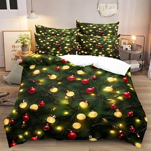 布団カバークリスマスボール寝具カバークリスマスツリー掛け布団カバー3点セットマイクロファイバー静電気防止防ダニけ被套軽量丈夫柔ら洗える羽毛布団カバ170x210cm着脱簡単掛duvet cover+枕套2枚43x63cmファスナー開閉