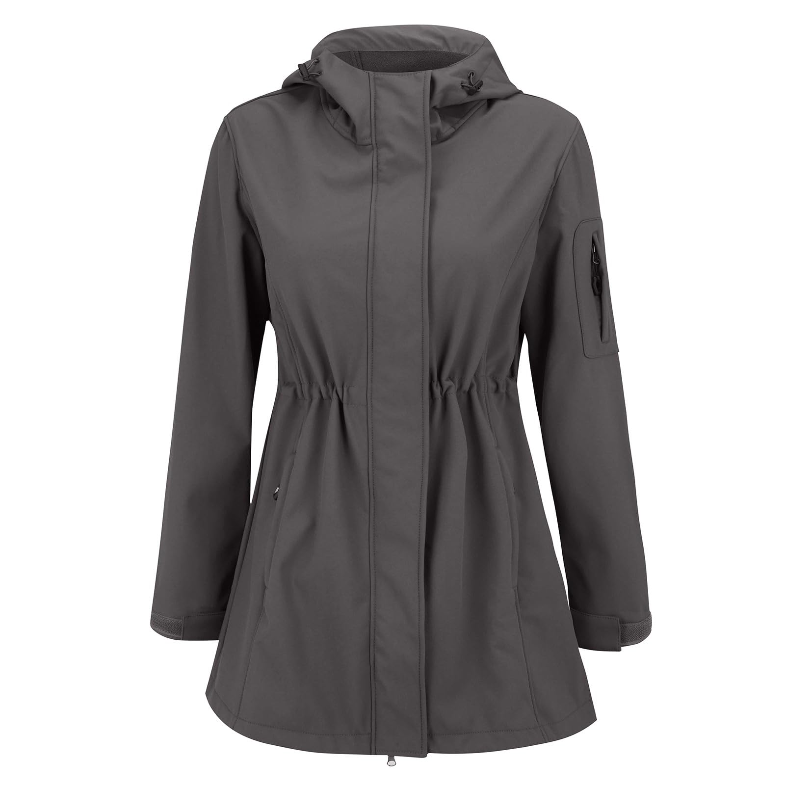 Generisch Parka impermeabile da donna, taglie grandi, giacca antipioggia da donna, lunga, leggera, per le mezze stagioni, tinta unita, con cappuccio, elegante giacca primaverile, antivento, giacca a