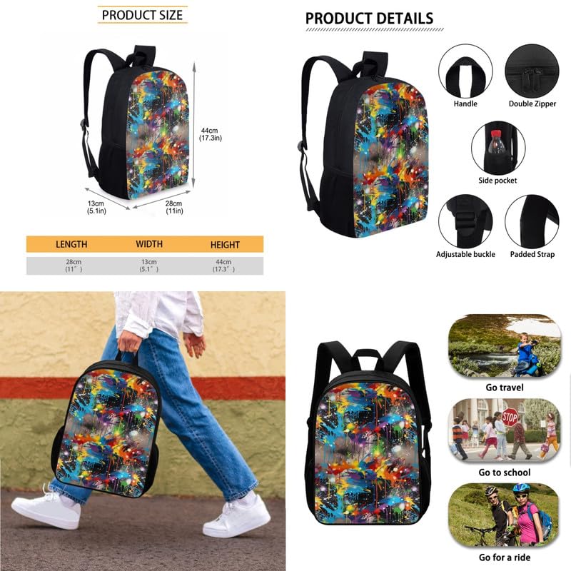 Colorful Art Splash Print Backpack Shoulder Lunch Bag and Pen Case Bag Set Rainbow Abstract Graffiti Pattern 3 Pcs Travel Laptop Backpack Fit for Gifts for Men & Women2