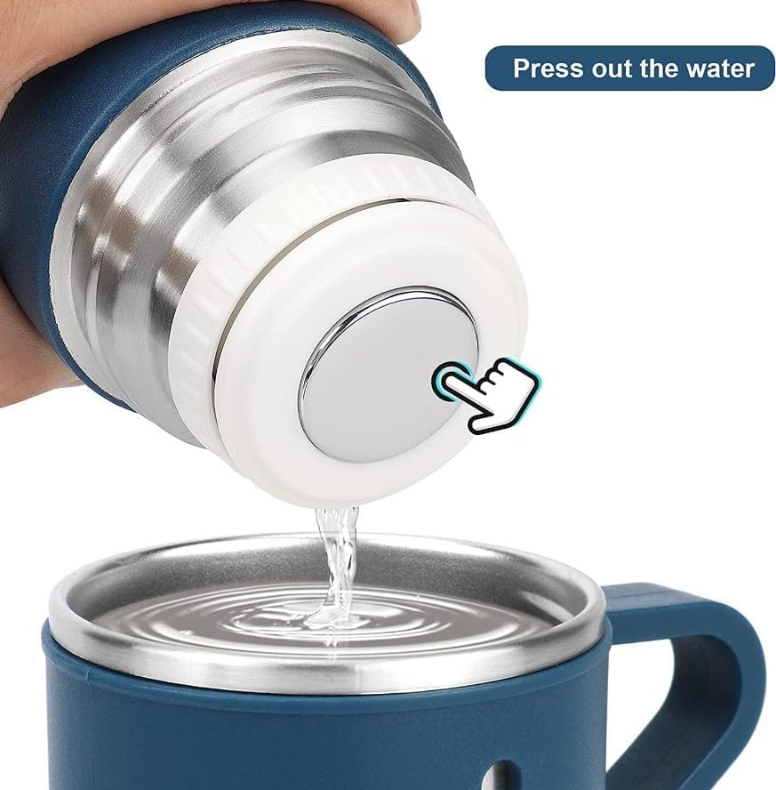 Image of Double Wall Stainless Steel Thermo 500ml Vacuum Insulated Bottle Water Flask Gift Set with Two Cups Hot & Cold Diwali Gifts for Employees Corporate Gift Items (Blue*)(Multi Colour)