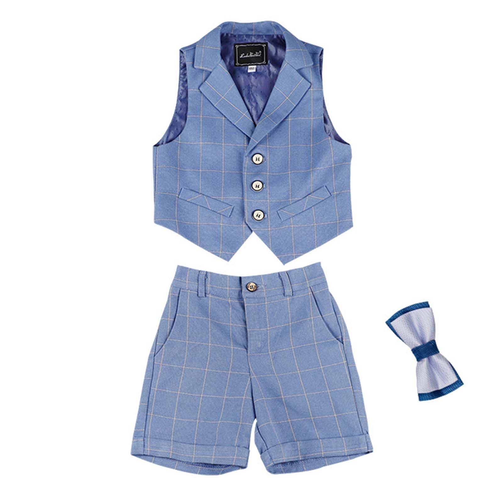 Costume trois pièces pour garçon avec gilet et nœud papillon, ensemble de cérémonie à manches courtes en tissu doux, idéal pour les discours, fêtes et mariages pour enfants et tout-petits de 1 à 6 ans