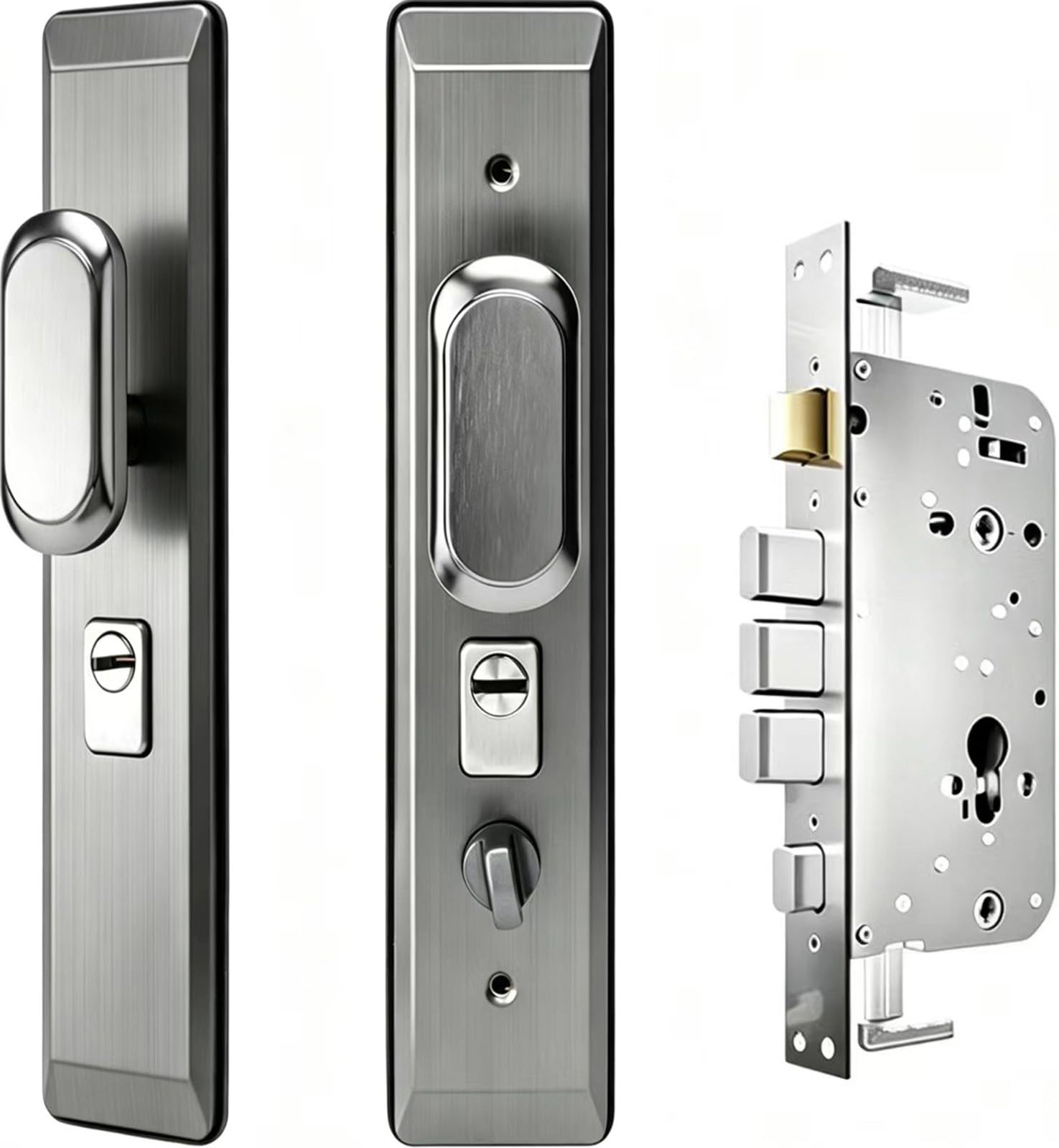 Maniglia Antifurto in Acciaio Inox Spazzolato, Cilindro di Sicurezza in Ottone, Kit di Serrature di Sicurezza Multifunzione per Porte D'Ingresso in Legno(A+Inside Open)