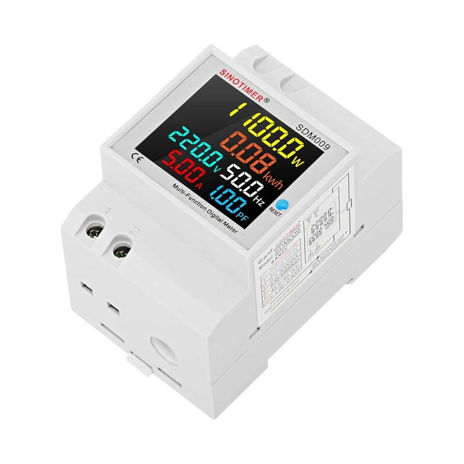 2P DIN Rail LED Digital Voltmeter Ammeter AC50-500V 220V 380V 1-63A 1-100A Panel Voltage Current Meter Volt Amp Tester Detector(External CT,AC 250-450V 100A)