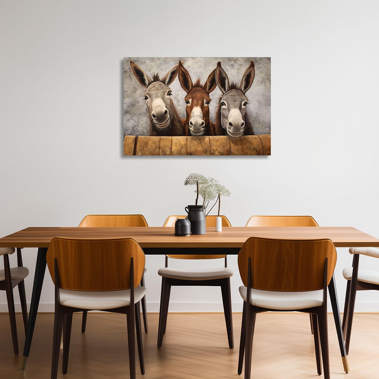 ZQQART Farmhouse Donkey Canvas Wall Art Funny Three Donkey Picture Prints Rustic Animal Painting Farm Kitchen Decor Framed Artwork (Funny Donkey,30L x 45W cm) - Image 3