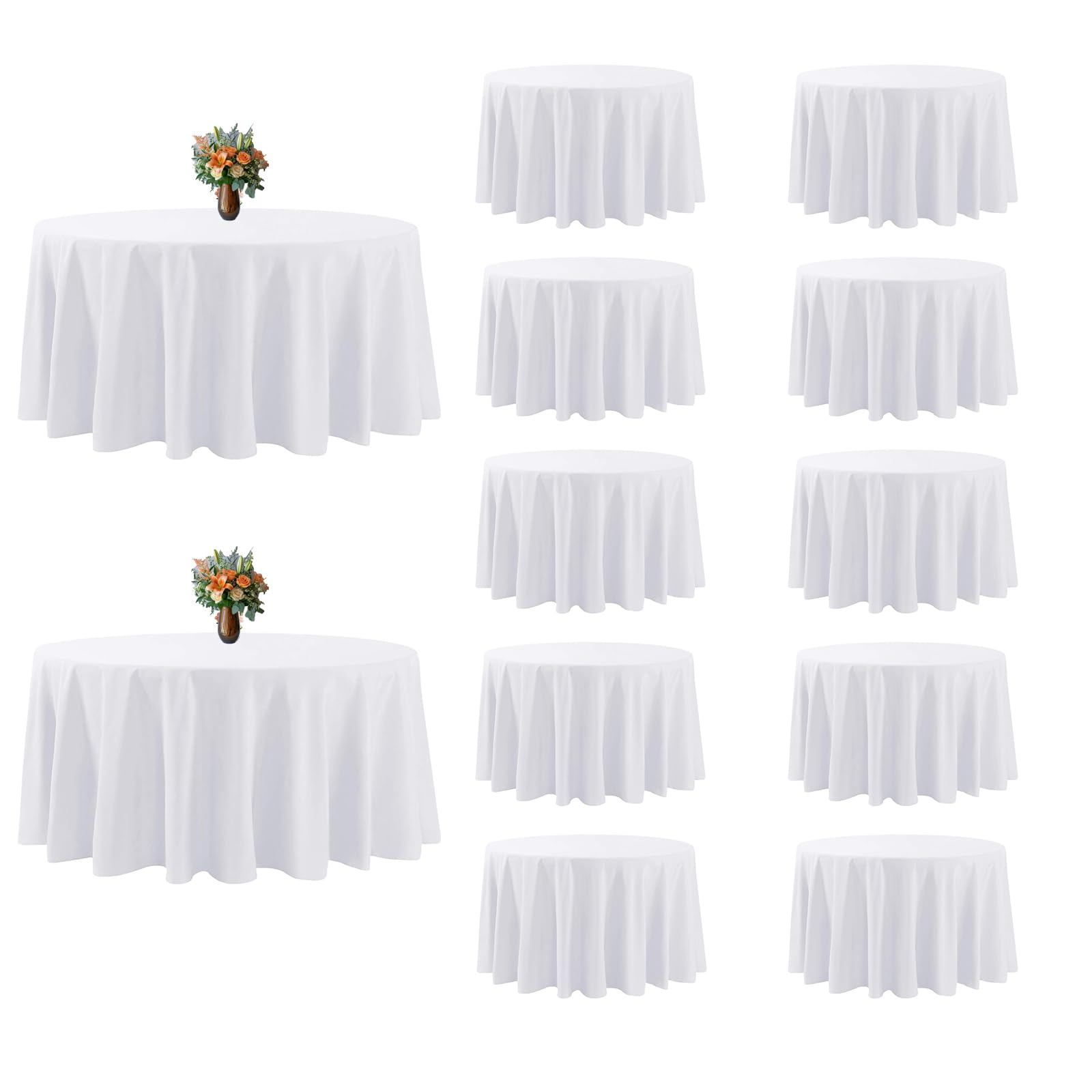 Mantel redondo blanco, paquete de 12 manteles redondos de 90 pulgadas para mesa redonda, lavable, mantel de tela para fiestas, restaurantes, banquetes de boda (blanco)