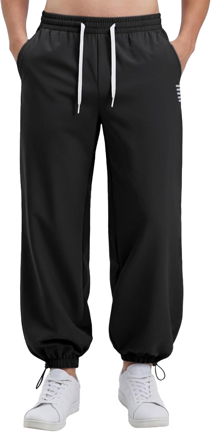 Susclude Mens Baggy Joggers Wide Leg Parachute Track Pants Elastic Waist Drawstring Workout Running Casual Sweatpants