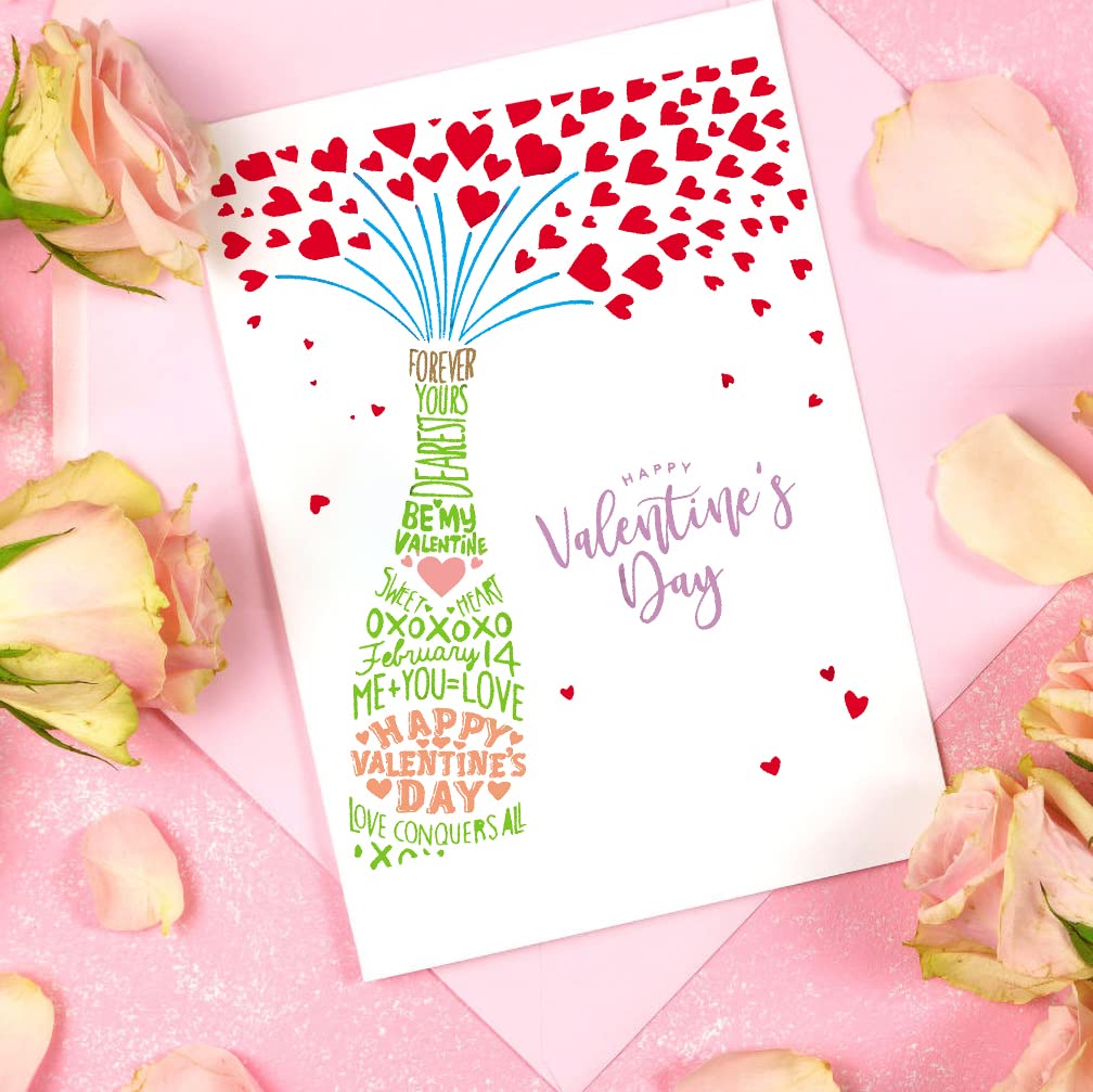 Happy Valentine's Day Clear Stamps For Card Making, Heart Bottle Background Love Words Clear Rubber Stamps For Holiday Card Making Decoration DIY Scrapbooking Transparent Album Decor Paper Craft