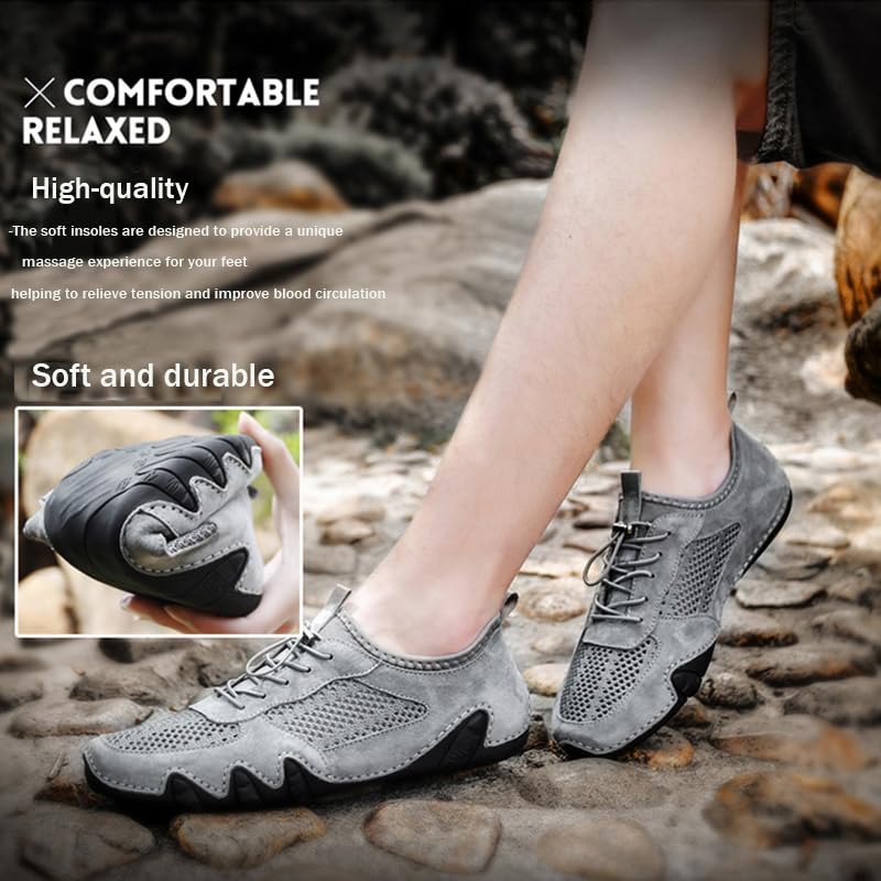 AngryMonkey Outdoor Mesh Trail Shoes for Hiking & Walking Men's Summer Breathable Italian Handmade Slip On Soft Suede Walking Flat Loafers3