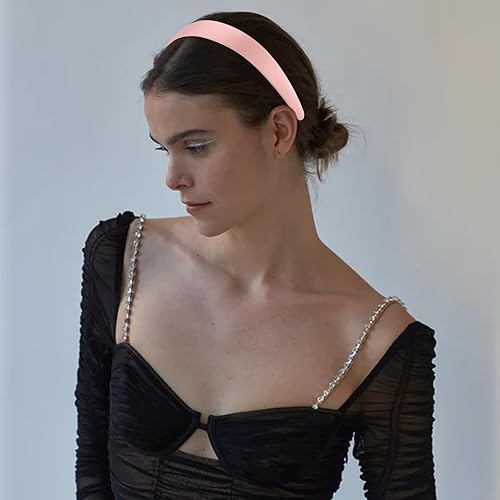Miniatura 4 de VELSCRUN Diademas para mujeres y niñas, diadema rosa satinada de 1.3 pulgadas, bandas anchas para el cabello de mujer, bandas de pelo de moda,