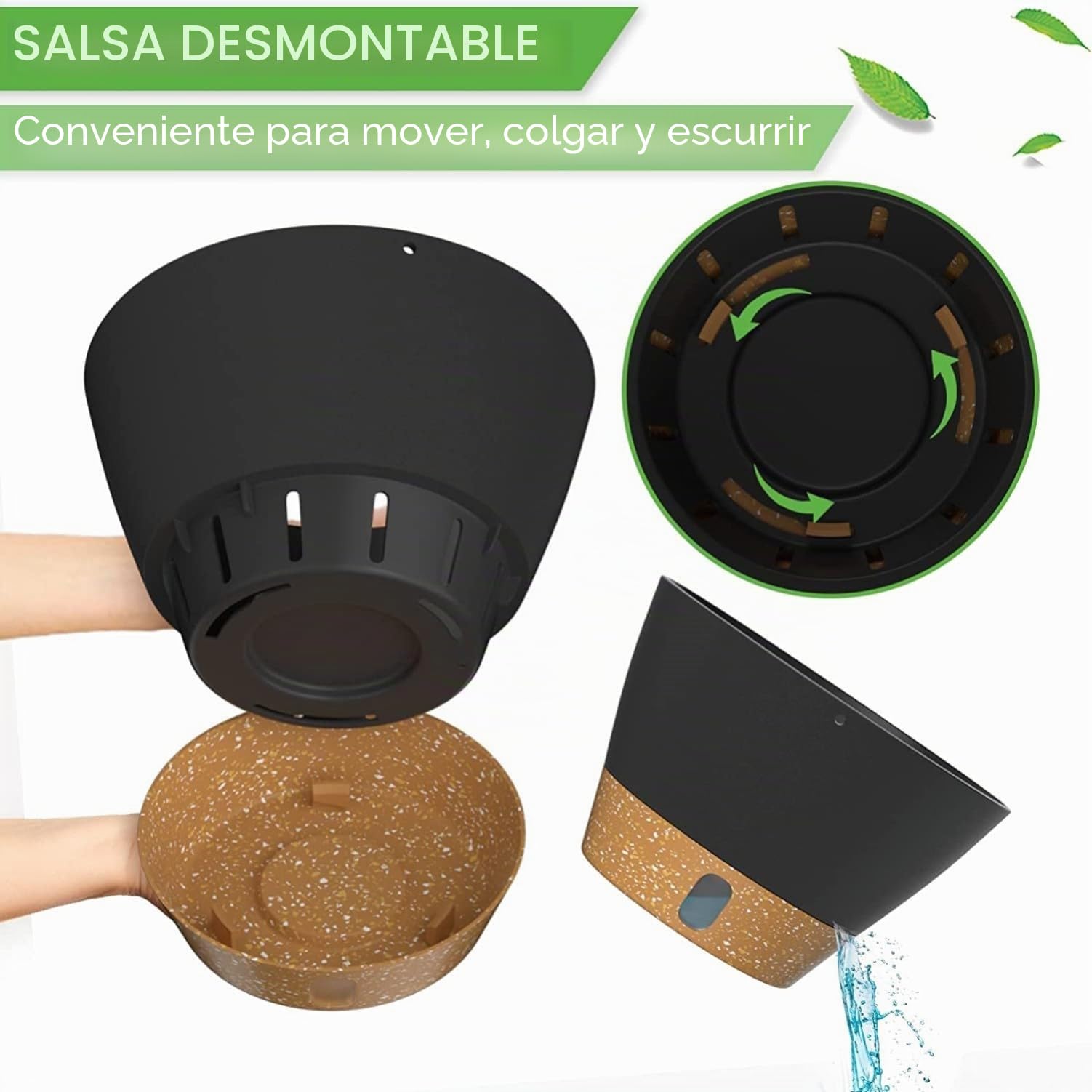 LATERN 3 Piezas Maceta Colgante de Plástico, 25CM Macetas de Autorriego Cesta Colgante para Plantas Flores Hierbas Suculentas - con Bandeja de Nivel de Agua Visible, Drenaje Orificio, Cadena Ganchos