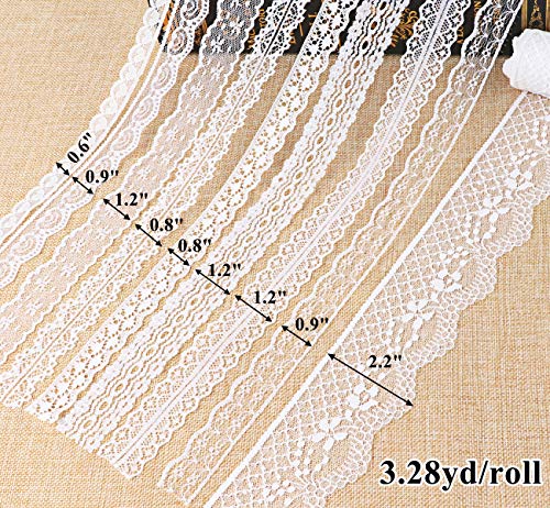 Ilauke 46 Yards White Lace Ribbon 14 Rolls Vintage Lace Trims 0.6 To 2.1 Inch Ribbon Lace With Assorted Pattern For Sewing, Crafts, Wedding Ribbon, Flower Ribbon, 3.28 Yards Each #TOP1