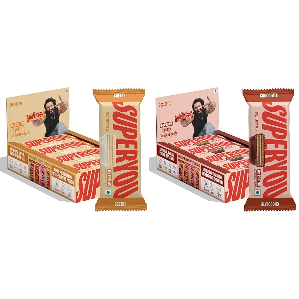 SuperYou Cheese & Chocolate Protein Wafer Bars Combo. 10g Protein, 3g Fiber, No Added Sugar, Vegetarian, No Palm Oil. 400g each.-image-30