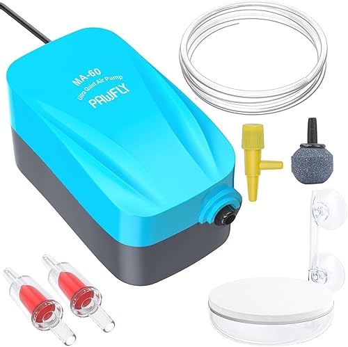 Pawfly Bomba de aire compacta para acuario, bomba de oxígeno silenciosa de 15-40 GPH para tanques de peces de 3 a 20 galones, bomba aireadora con