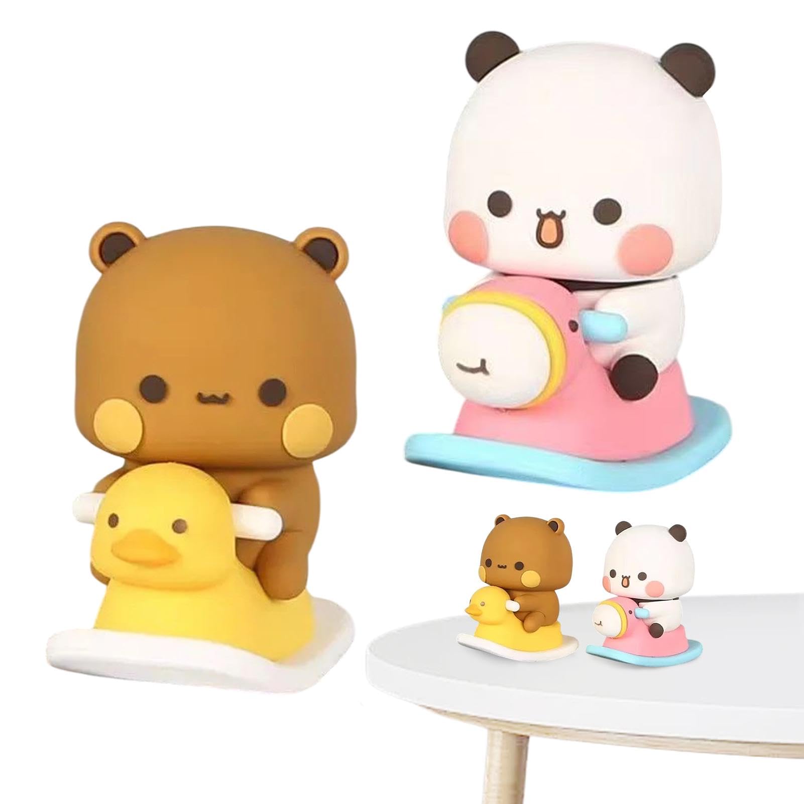 2 PCS Bubu Dudu Bobblehead, Sweet Lovely Panda Figure, Bear Kawaii Car Decorative Ornament, Statue Panda Figurine, Collectible Table Decoration for Car Decoration, Office Desk, Room Decoration