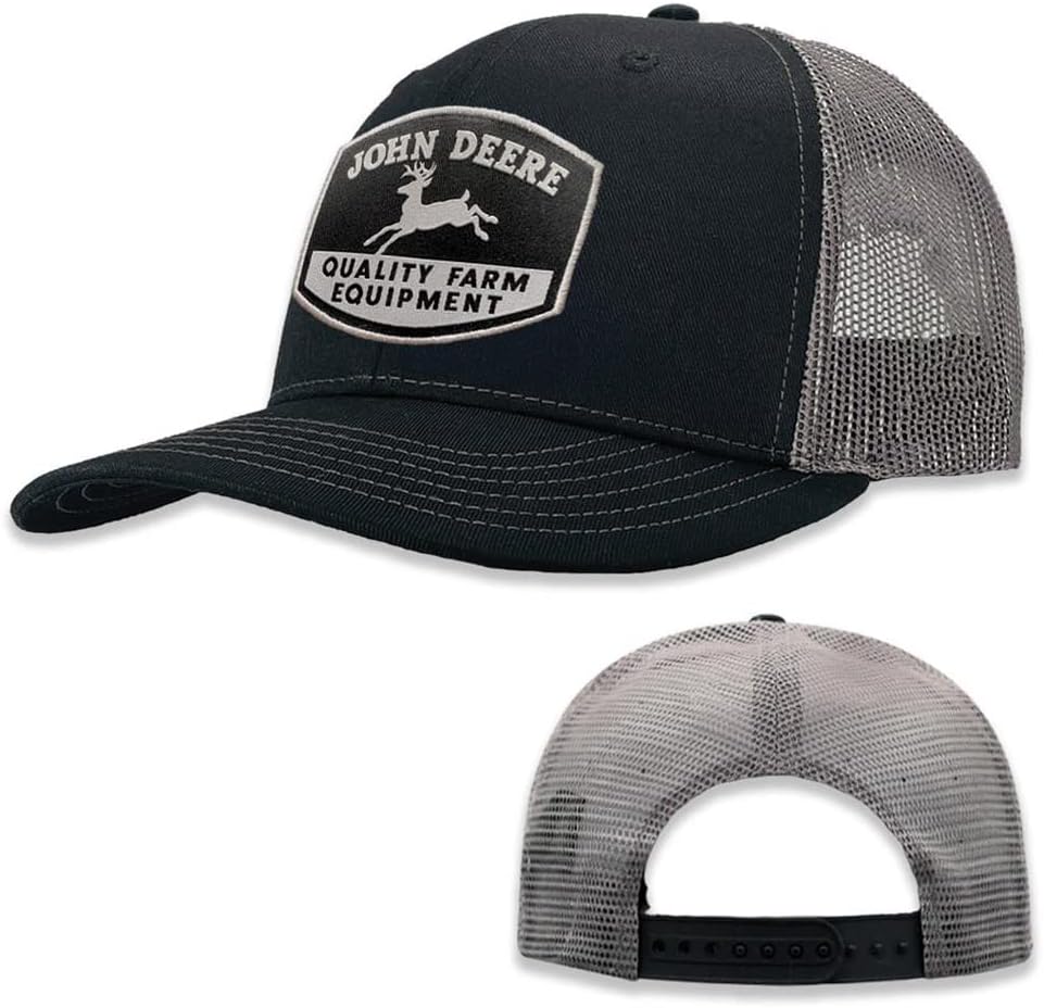 John Deere Gorra negra Moline 112 Fit Gorra de malla gris con logotipo vintage, Negro -