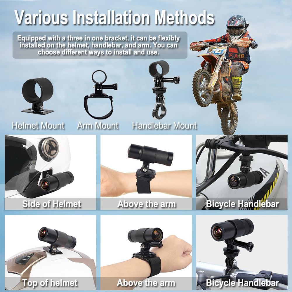 VSYSTO Cámara de casco de alta resolución 2K, gran angular de 170°, mando a distancia inalámbrico, sensor G, visión nocturna, resistente al agua, grabación en bucle, cámara de esquí para moto,