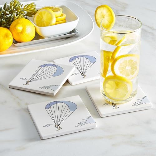 Miniatura 2 de Parasaurolophus - Posavasos de parapente, decoración del hogar Joyride, 4 posavasos de cerámica, posavasos cuadrados de 4 pulgadas, juego de 4,