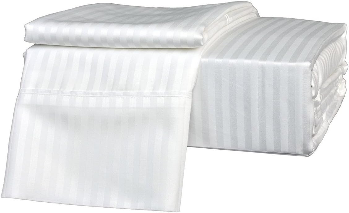 in Bedding - #1 Rated Sheets Nice Quality 800 Thread Count Striped Style Sheet Set 4-PCs King Size 100% Egyptian Cotton - White Color (Pocket 19" inch)