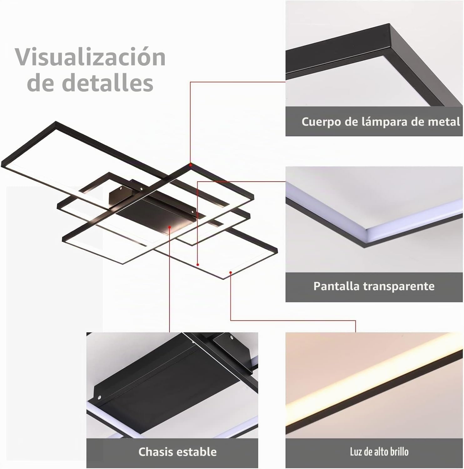 Moderna Lámpara de Techo LED 50W Regulable con Mando, Negro, 90cm | Iluminación Ajustable 3000K-6500K con Memoria, Diseño Rectangular de Aluminio, Perfecta para Salón, Dormitorio y Comedor