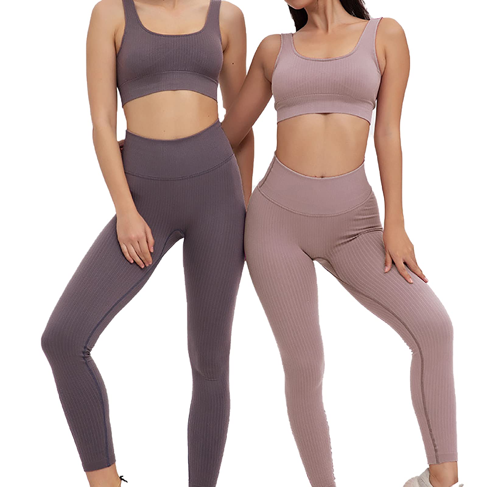 Damskie dresy treningowe 2-częściowe, bezszwowe, wysoka talia, odzież sportowa, krój slim fit, fitness, biustonosz i legginsy, spodnie do joggingu, beżowe, L