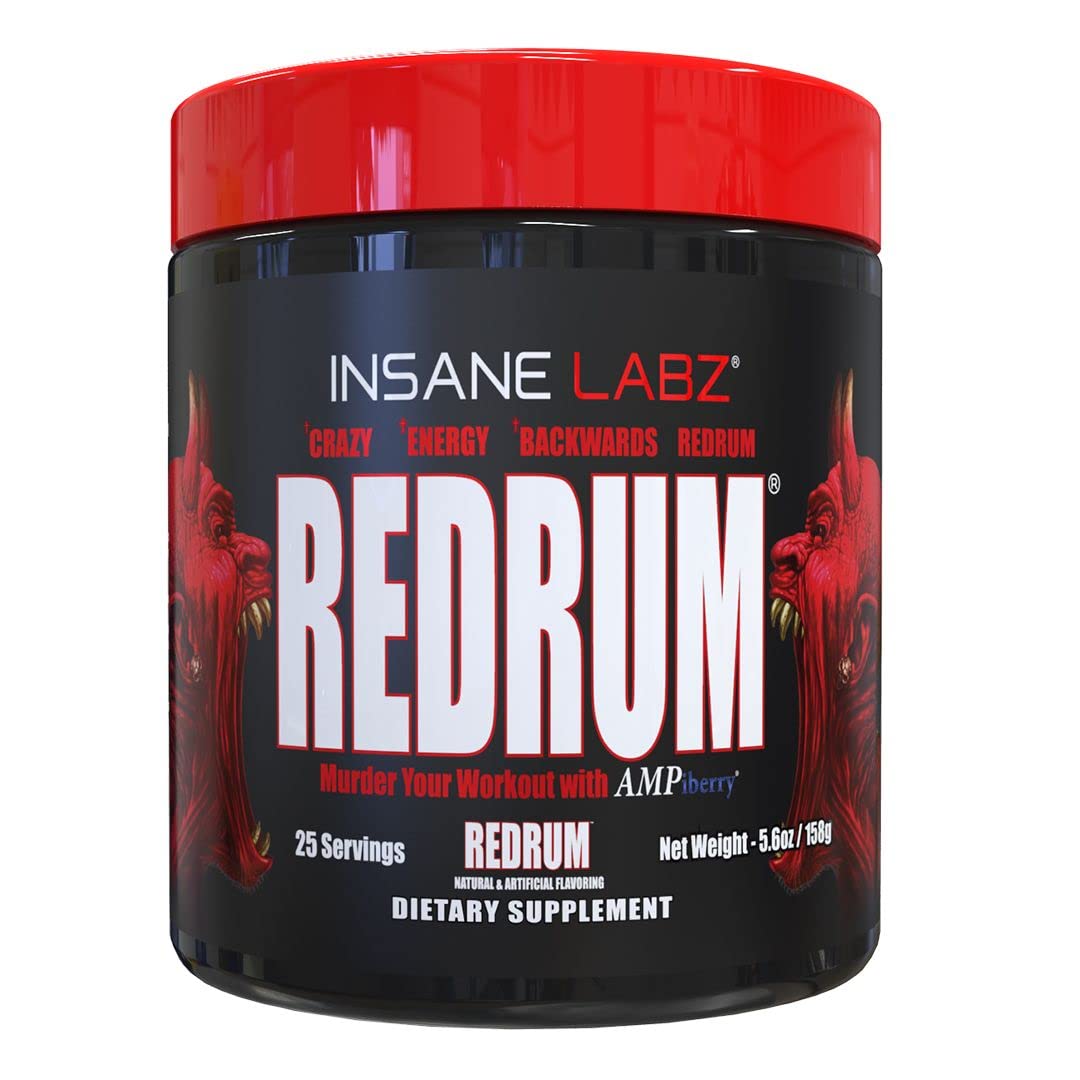 Insane LabzRedrum High Stim Pre Workout NO Booster Powder, Loaded with Beta Alanine Agmatine Sulfate Taurine Fueled by AMPiberry, OXYgold,Focus Strength Recovery,25 Srvgs Redrum (Grape)