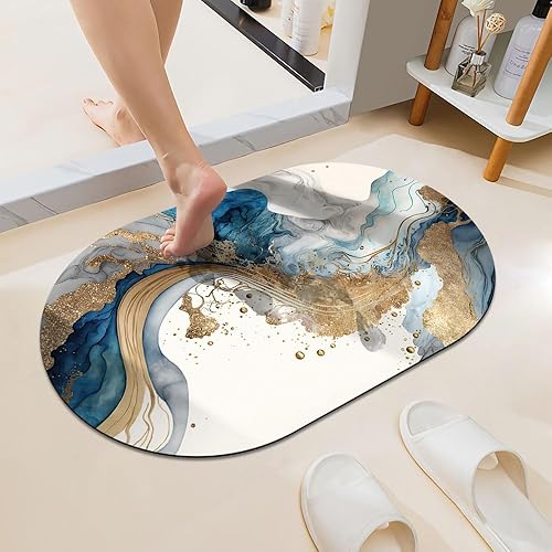 Miniatura 25 de Alfombra de baño súper absorbente de secado rápido con diseño de mármol negro, blanco, gris, dorado, parte inferior antideslizante de goma, fácil